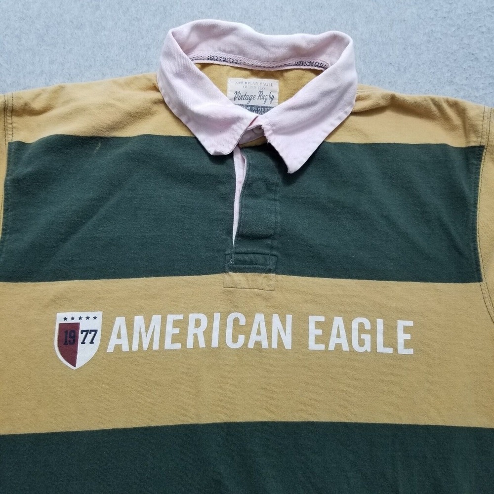 American Eagle Polo Shirt Mens Small Green‎ Short Sleeve Striped Cotton - Picture 5 of 13